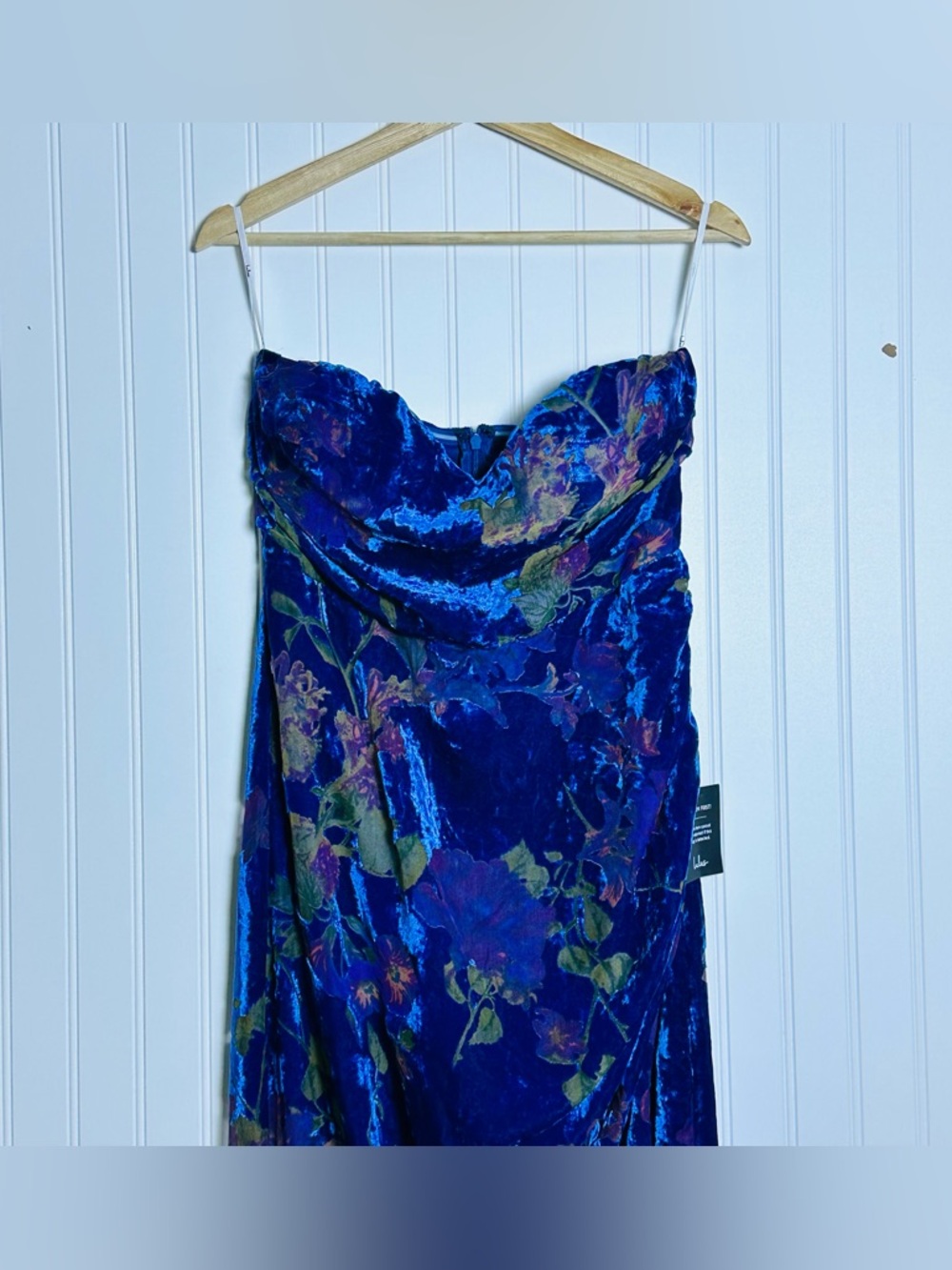 Lulu's Exquisite Blue Floral Burnout Velvet Strapless Maxi Dress M NWT NightOut - Picture 8 of 16